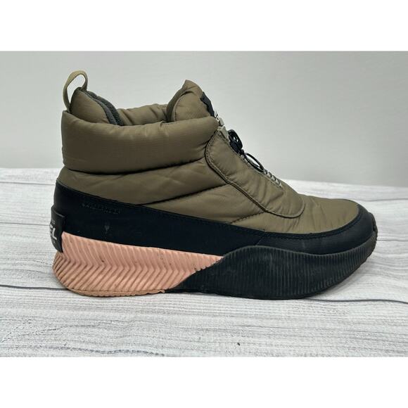 Sorel Womens Green Out N About III Puffy Zip Waterproof Faux Fur Snow Boots Sz 9 - Picture 5 of 11